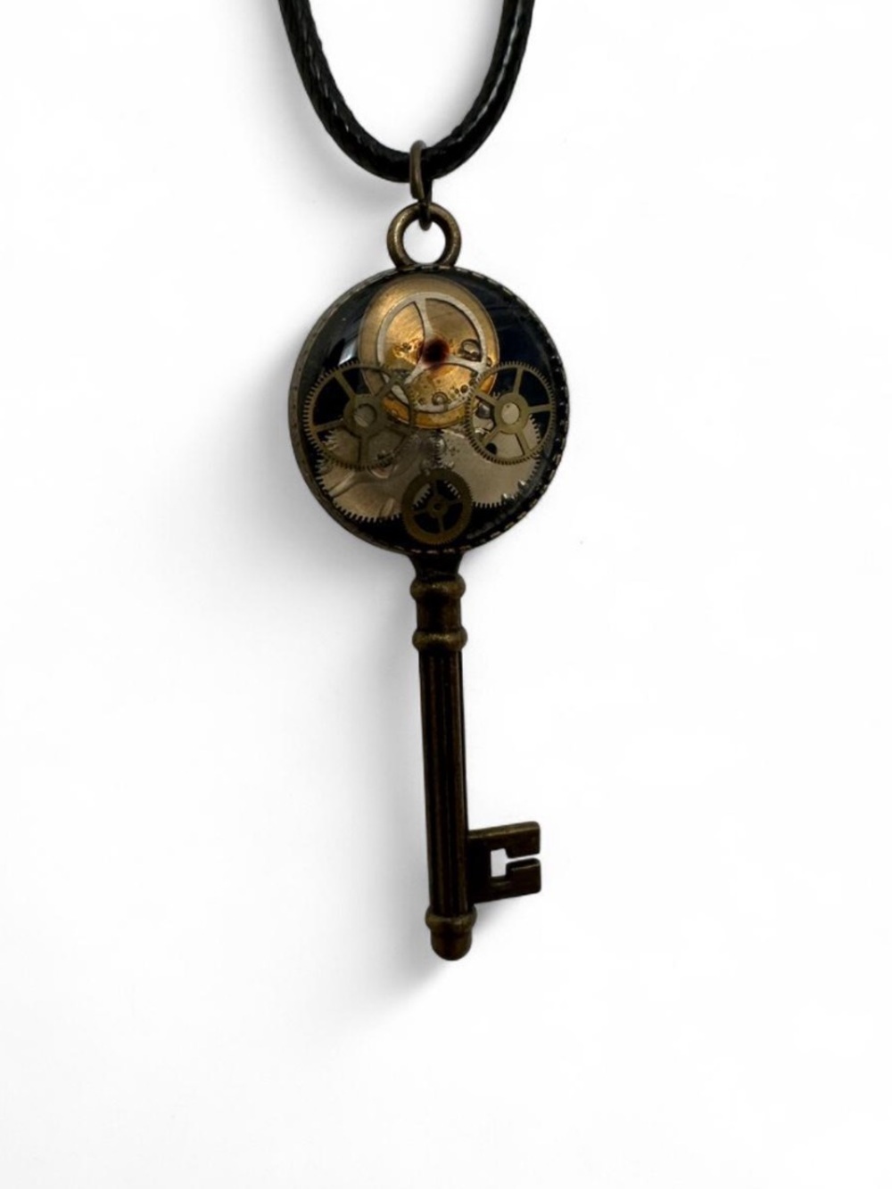 Steampunk key necklace with gears and clockwork details